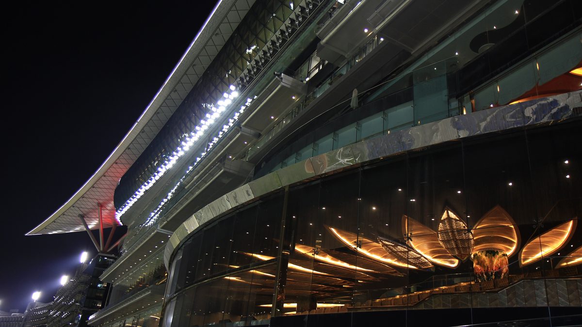 The Meydan Grandstand in Nad Al Sheba, Dubai, seen from the stands